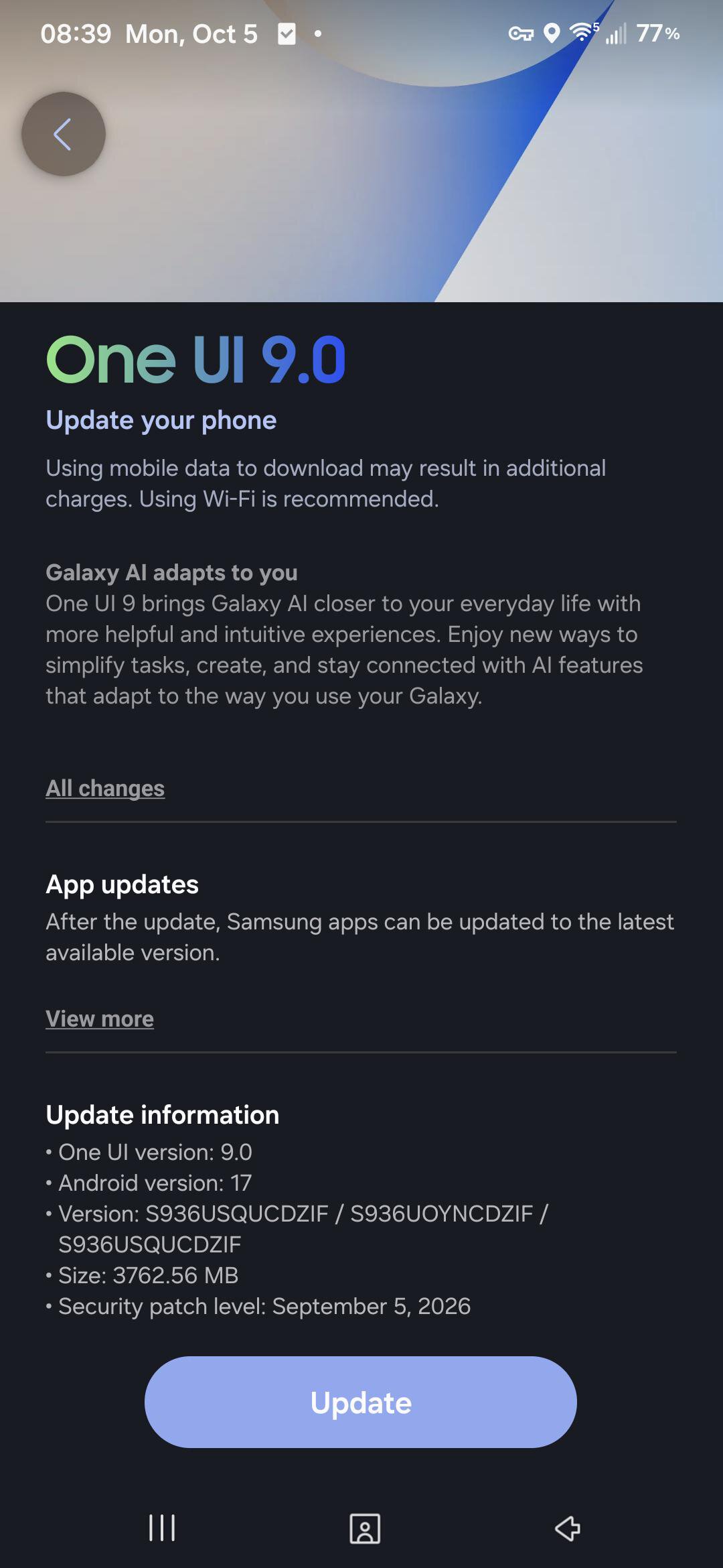 Galaxy S25 Plus One UI 9 update in the US on AT&T