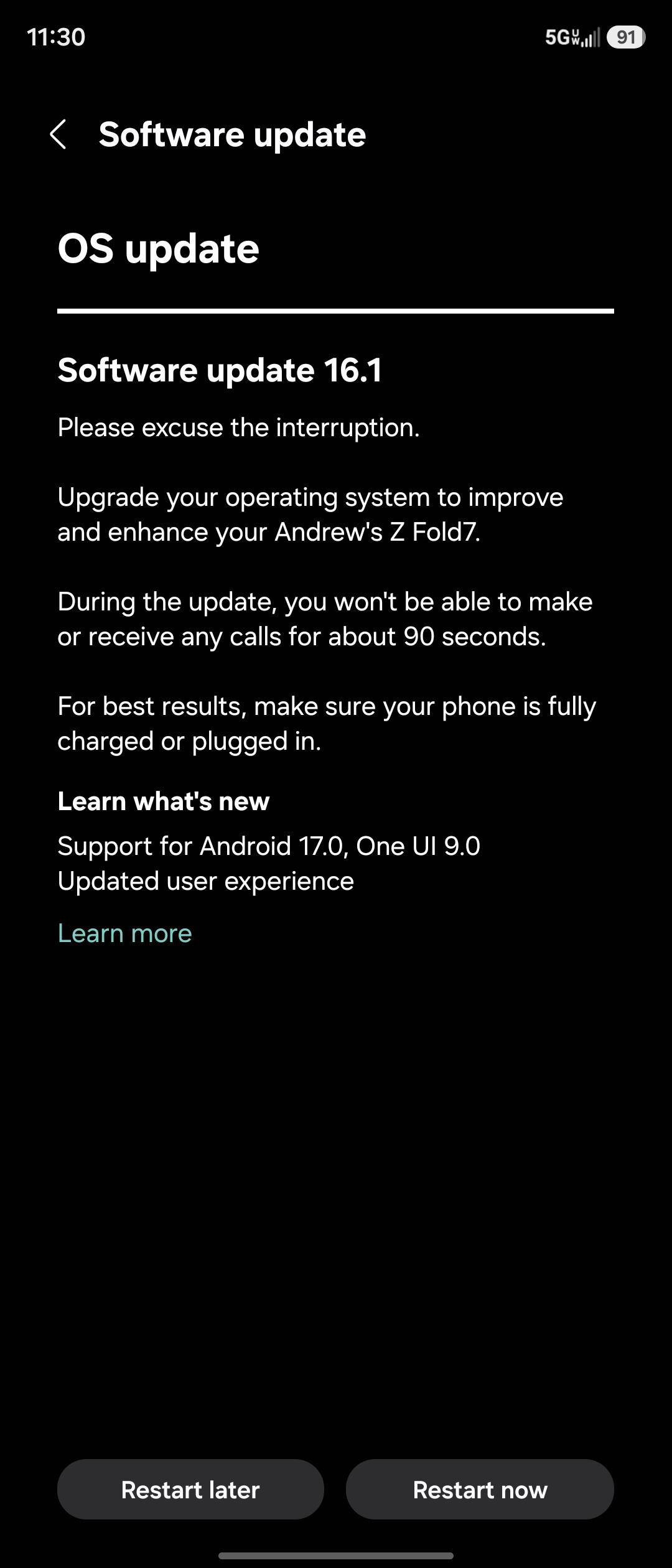 Galaxy Z Fold 7 Android 17 One UI 9 update on Verizon