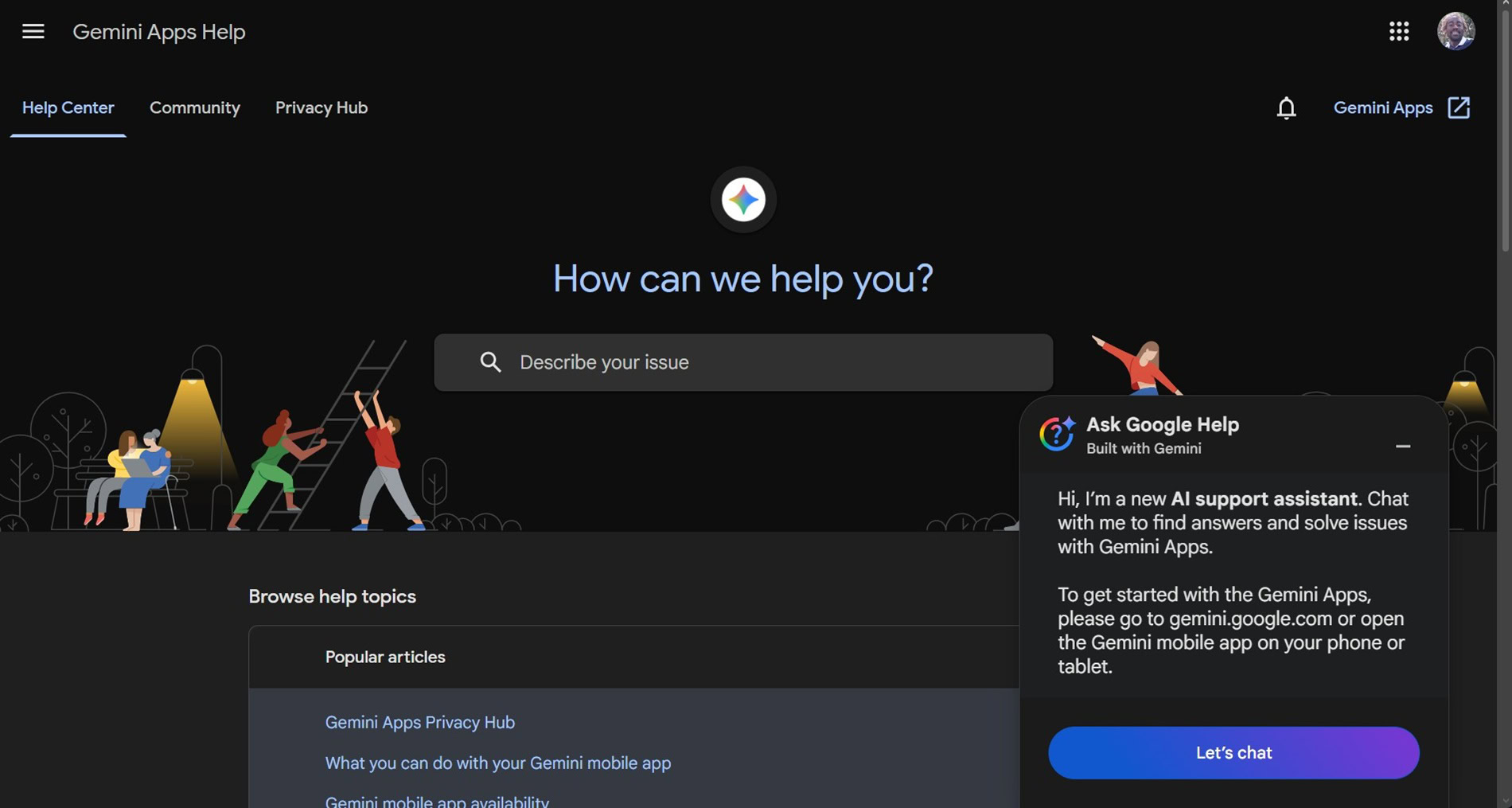Gemini Apps support ask Gemini Help 1