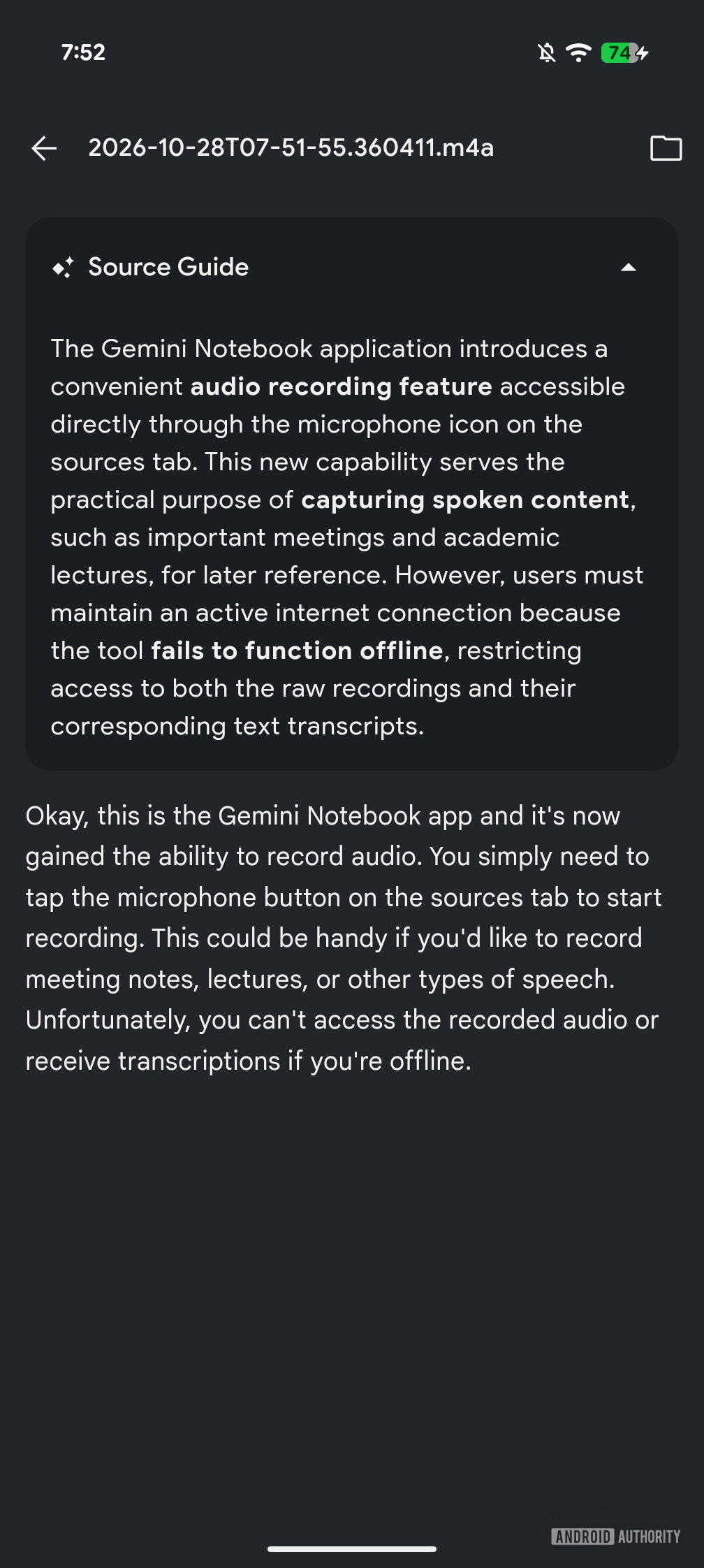 Gemini Notebook voice recorder feature 3