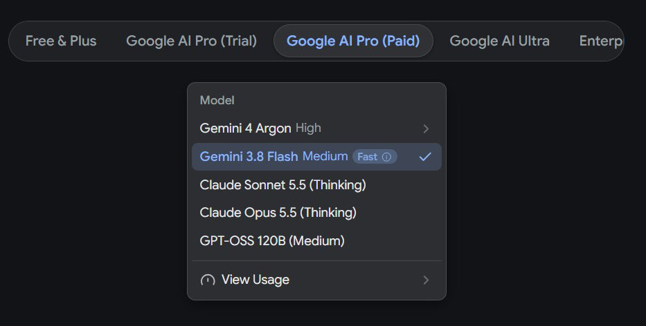 Google AI Pro paid with Gemini 4 Argon support
