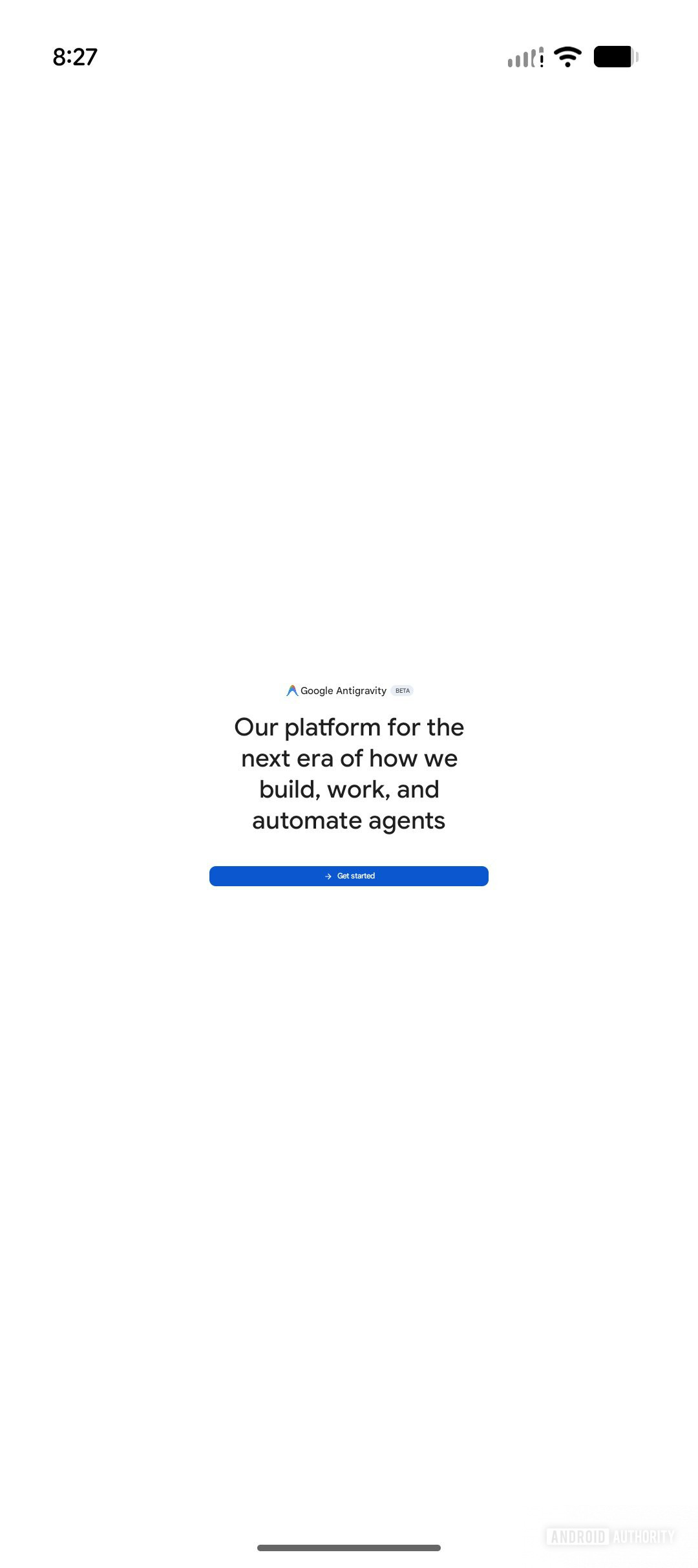 Google Antigravity welcome screen running on a Pixel 9