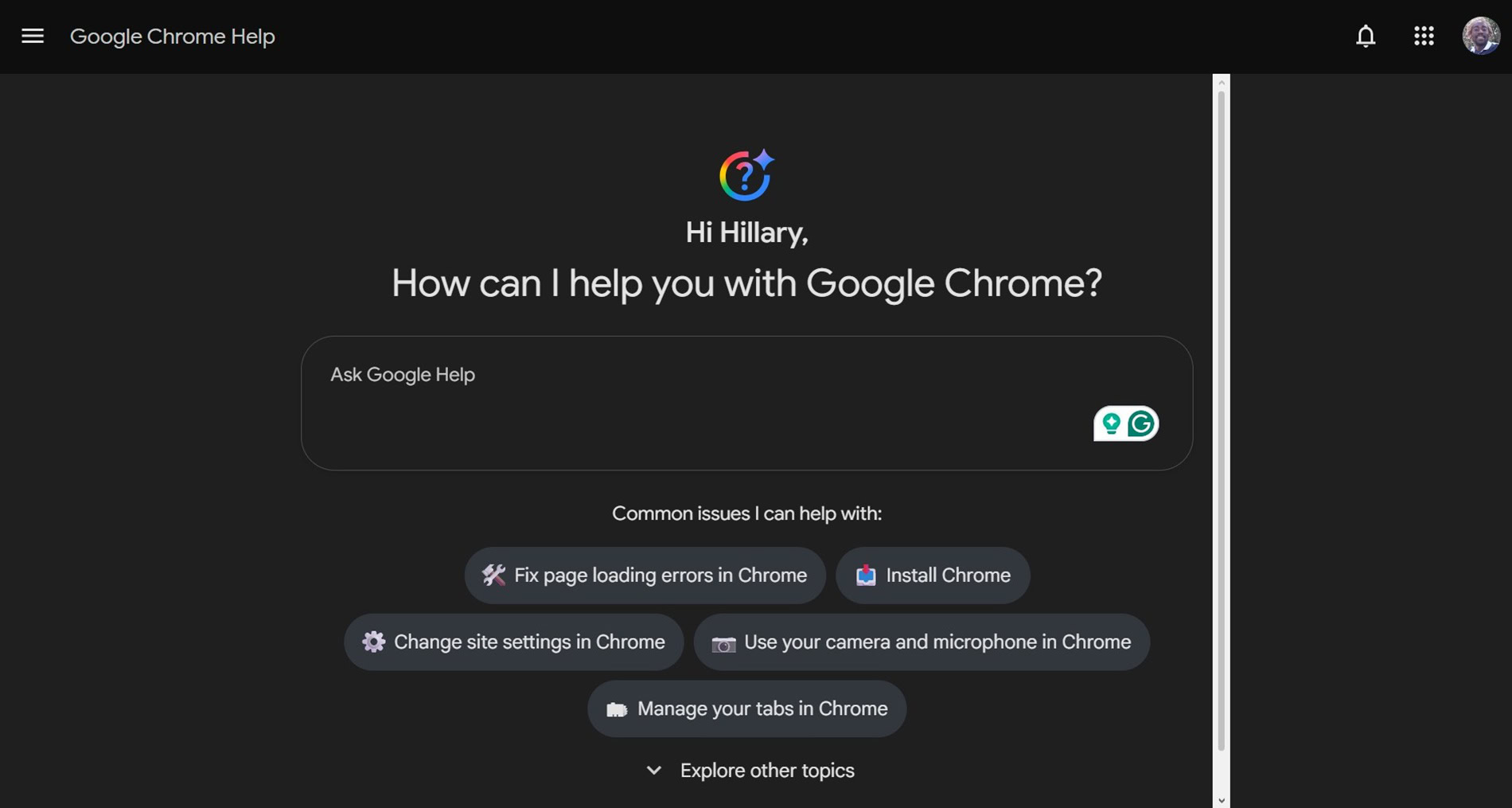 Google Chrome support ask Gemini Help 1