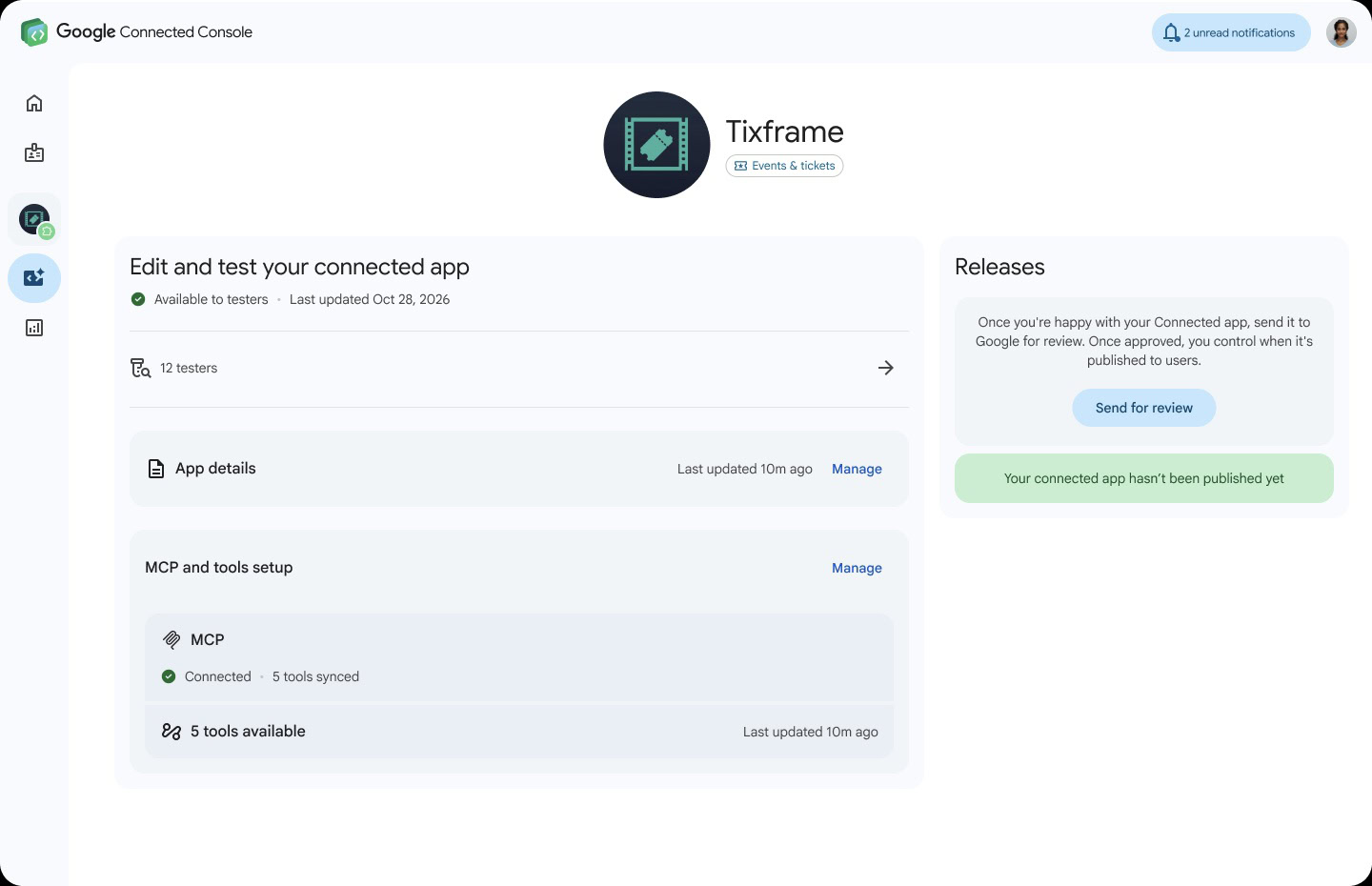 Google Connected Apps Dev Page
