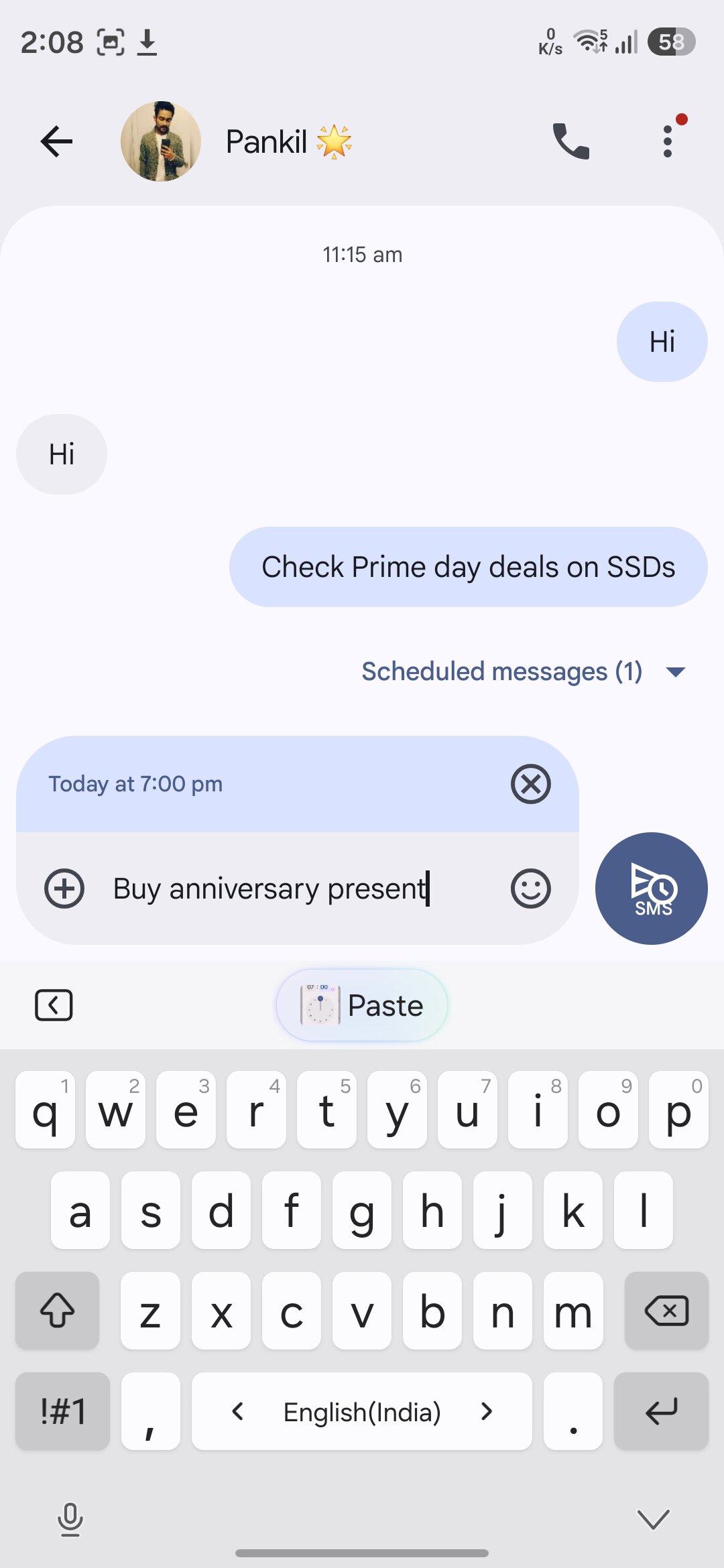 Google Messages app Schedule send feature