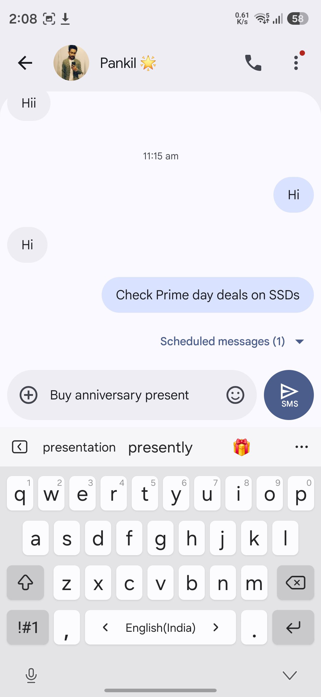Google Messages app showing a draft