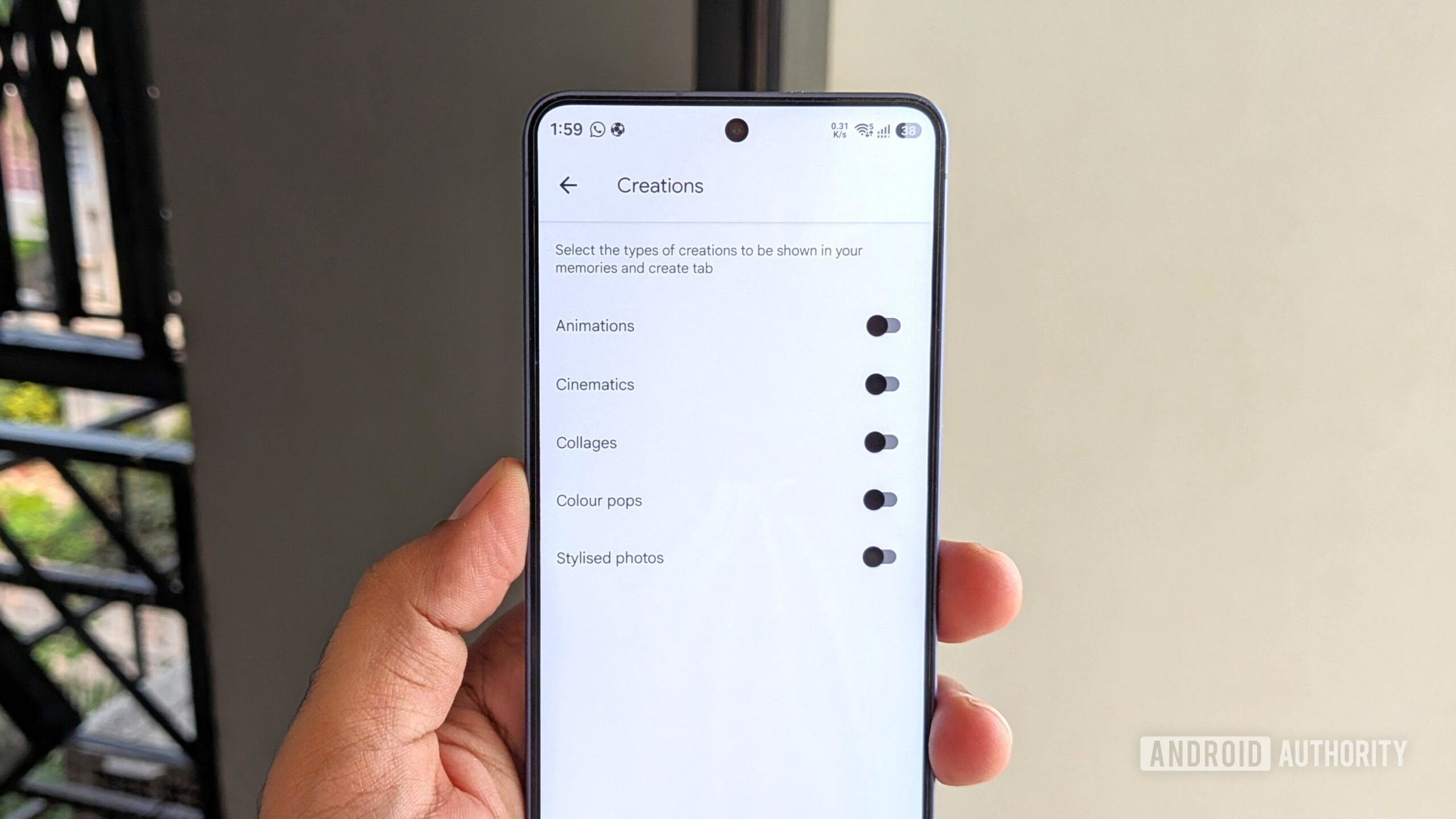Google Photos Creations menu on phone Google Photos Creations menu on phone