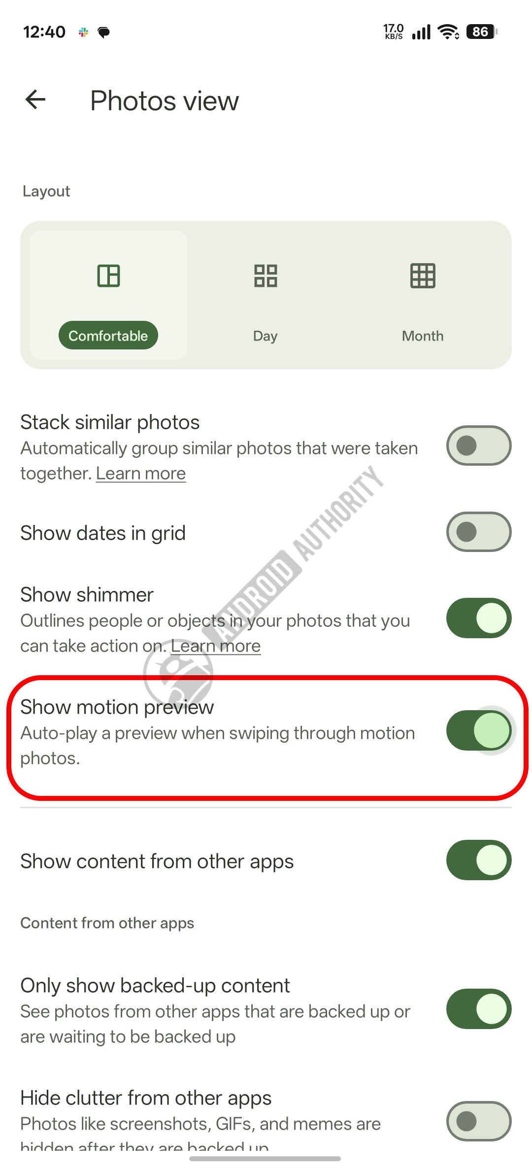 Google Photos Photo grid motion photos new toggle watermarked