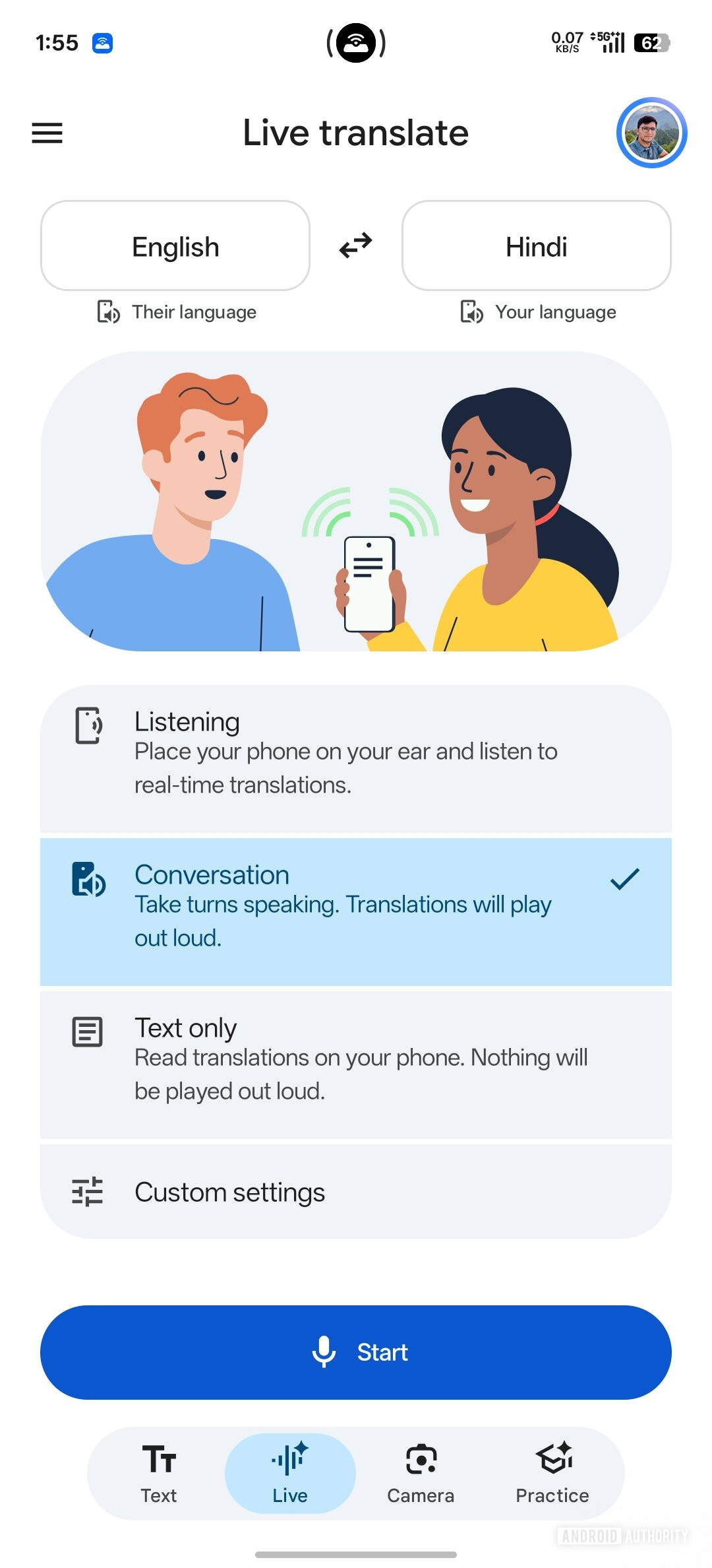 Google Translate Redesign Live Tab