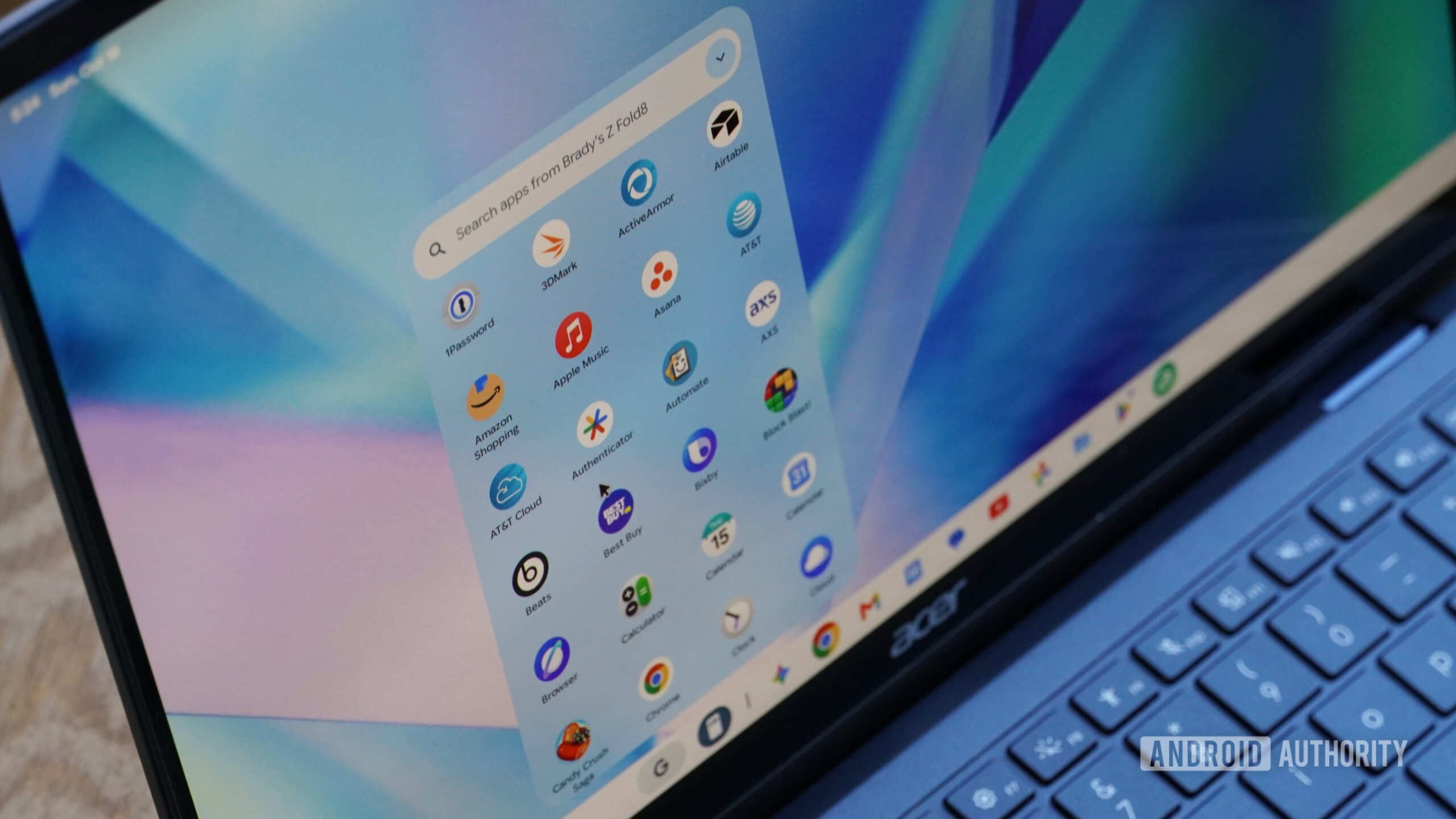 Googlebook Acer 3 Cast My Apps on Googlebook OS from a Galaxy Z Fold 8.