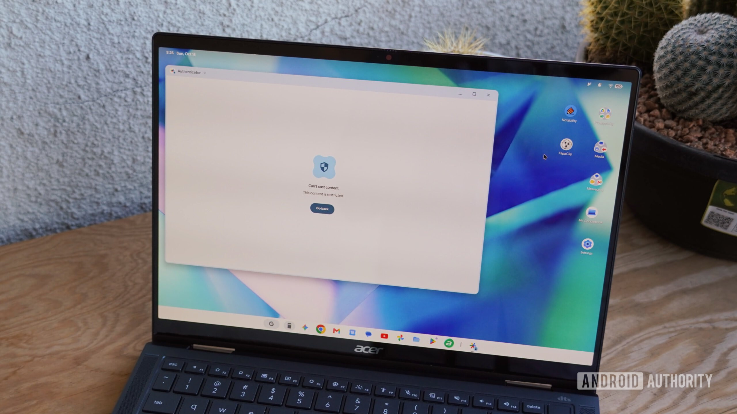 Googlebook Acer 4 Cast My Apps blocking Google Authenticator on Googlebook OS.