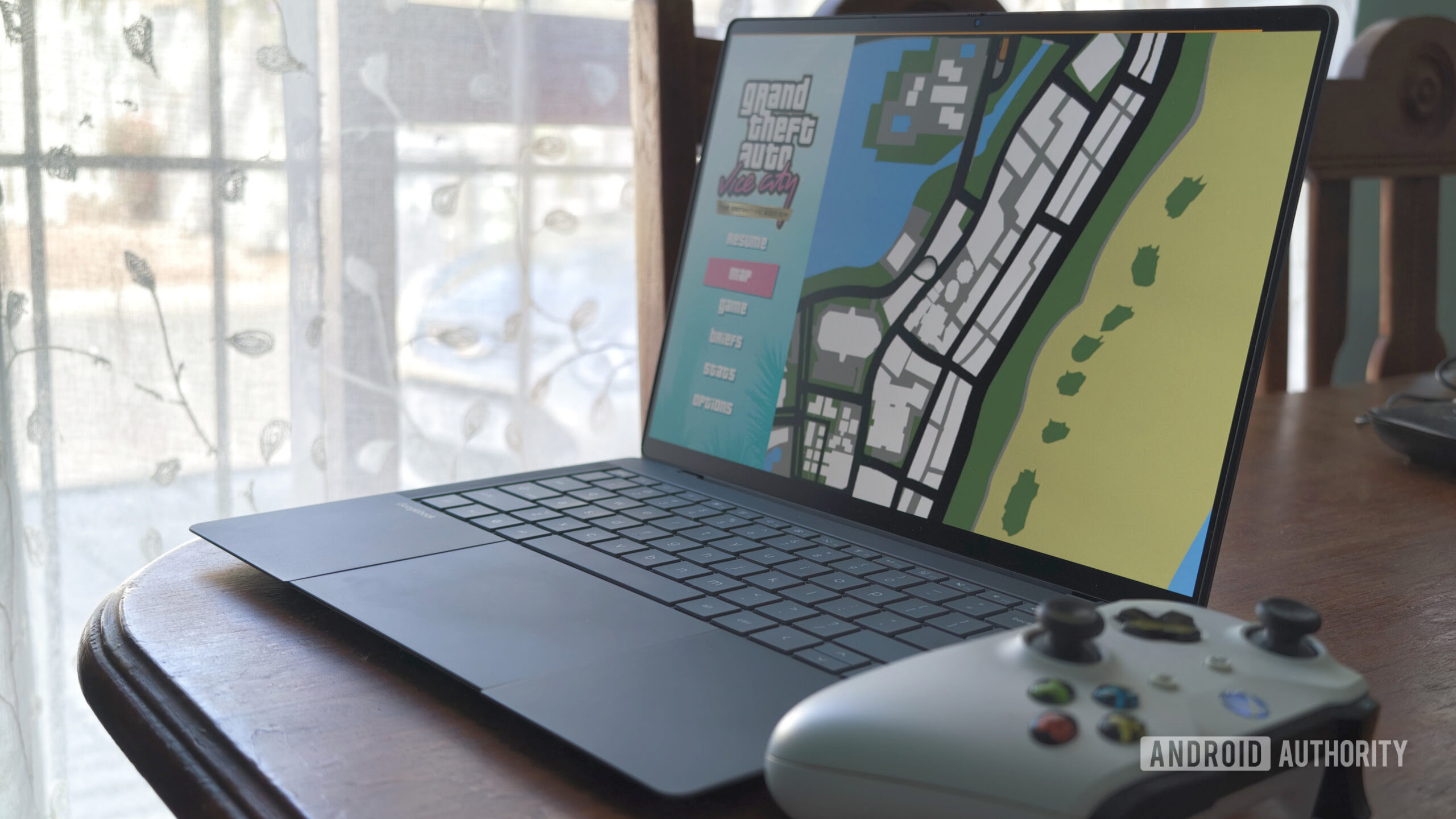 Googlebook and Xbox controller running GTA Vice City