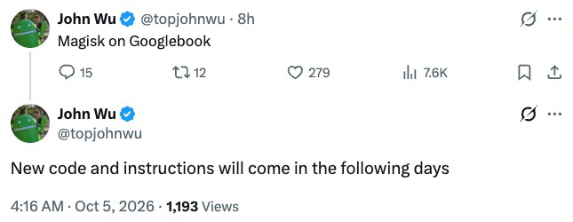 John Wu on Magisk support coming to Googlebook