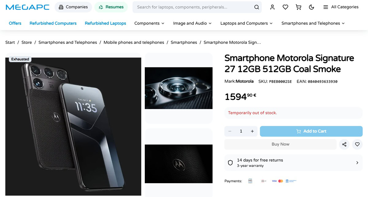 Leaked Motorola Signature 27 European price 1