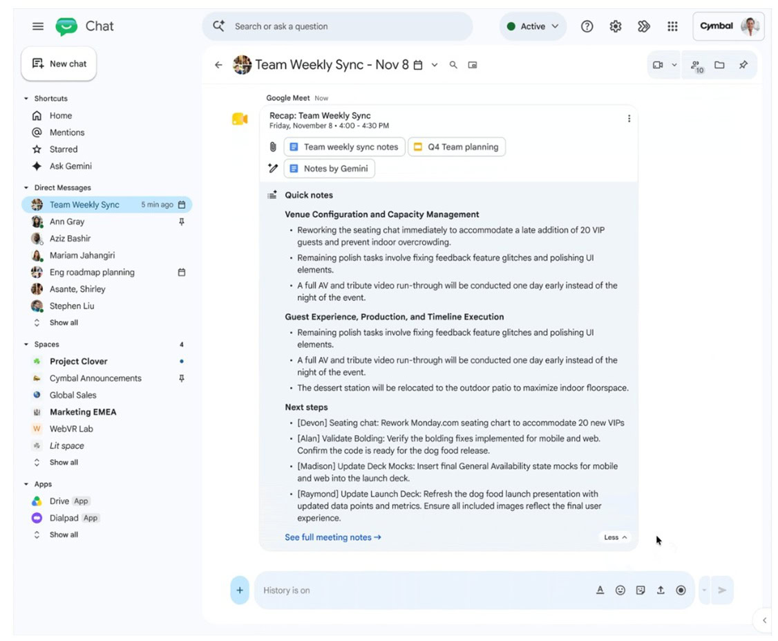 Meeting recaps in Google Chat 2