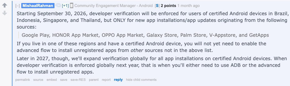 Mishaal Rahman on Google's developer verification