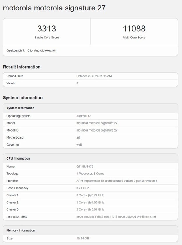 Motorola Signature 27 Geekbench Motorola Signature 27 Geekbench