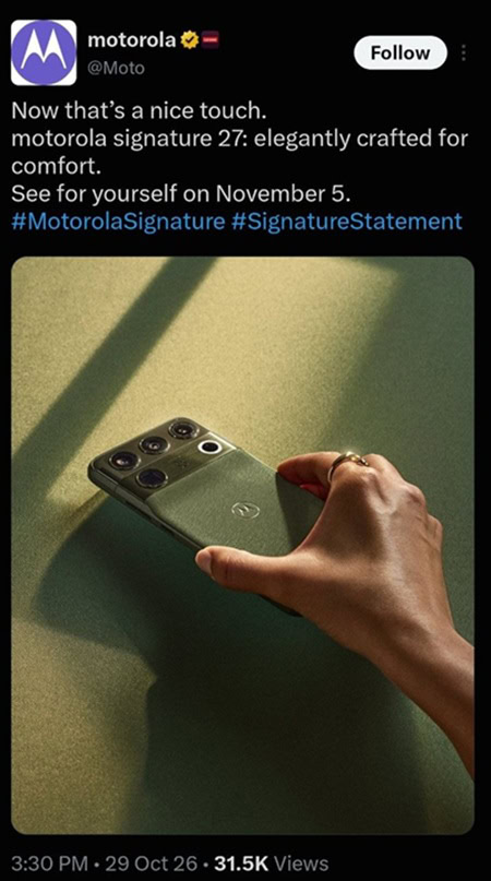 Motorola Signature official launch November 5 Motorola Signature official launch November 5
