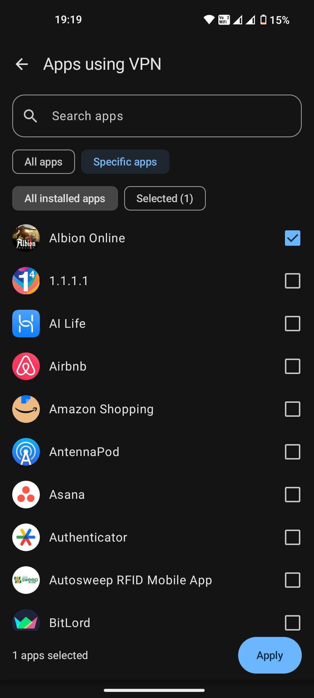 Mudfish VPN Android app interface
