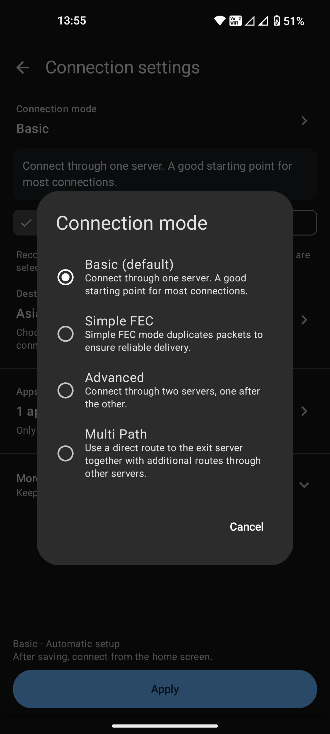 Mudfish VPN Android app interface