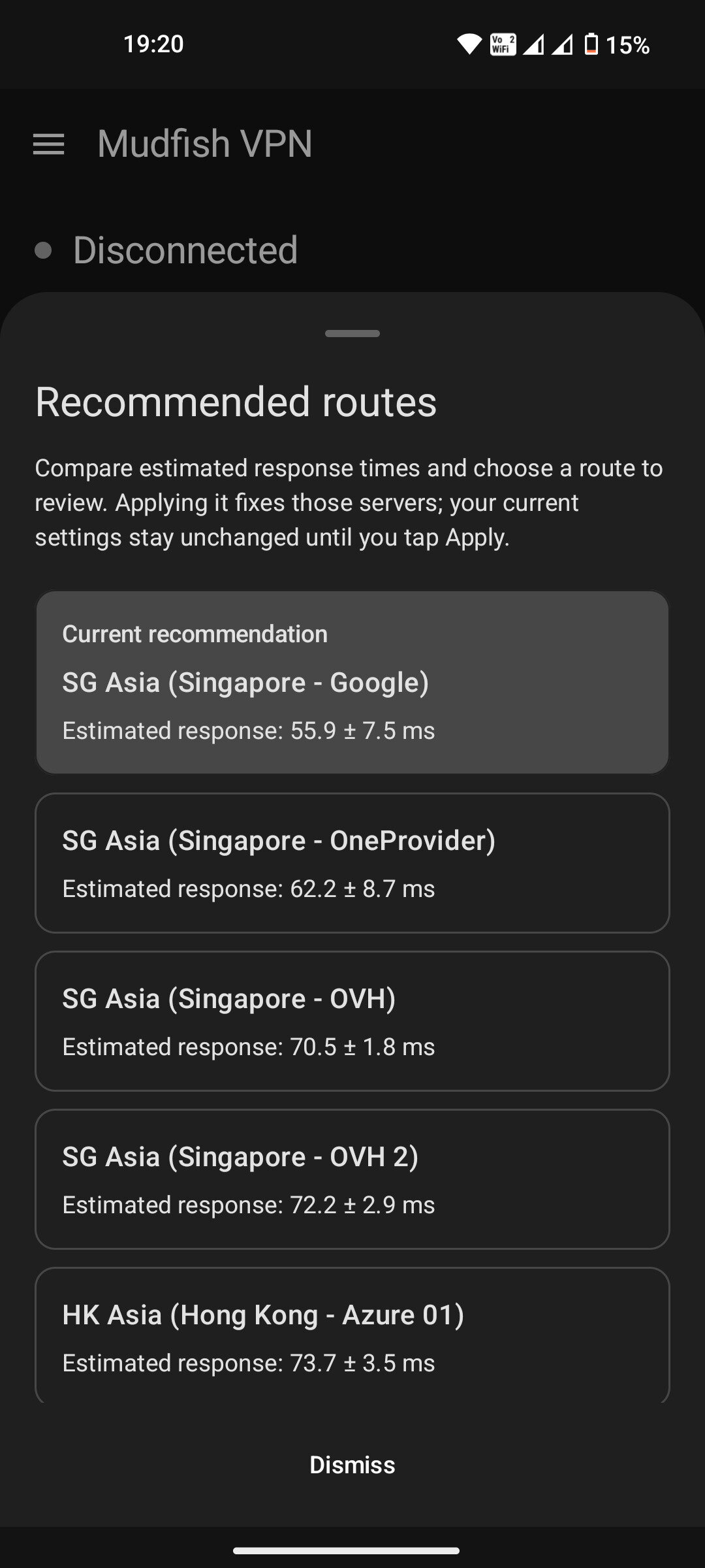 Mudfish VPN Android app interface