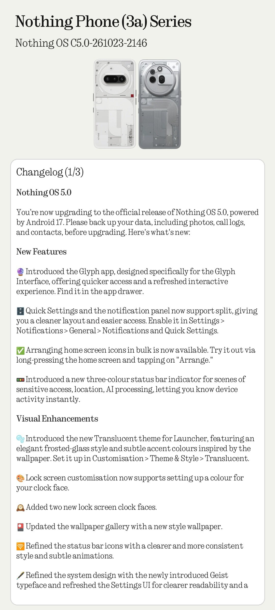 Nothing Phone 3a Android 17 stable update changelog 1