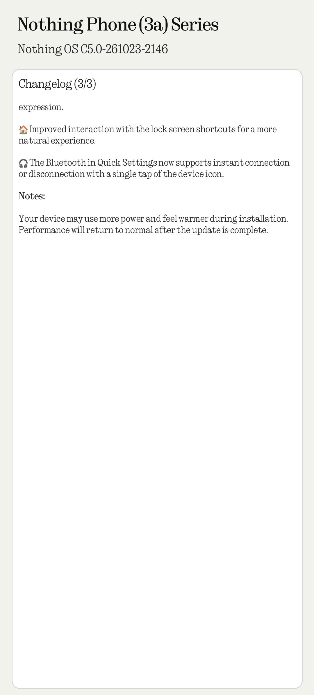 Nothing Phone 3a Android 17 stable update changelog 3