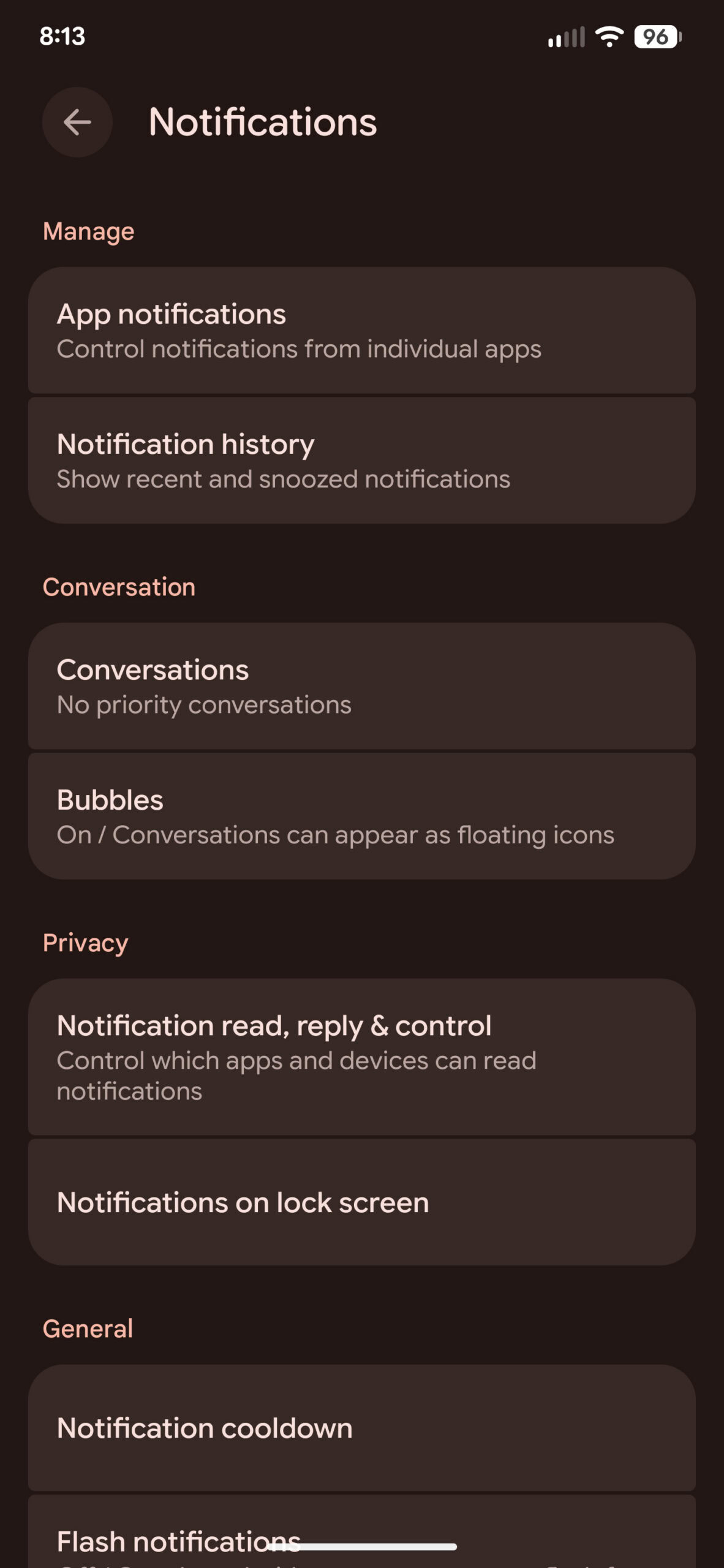 Notifications page