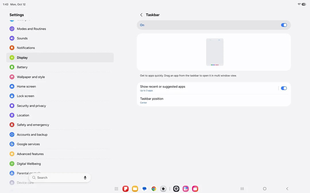 One UI 9 allows you to change the taskbar position on tablets 1