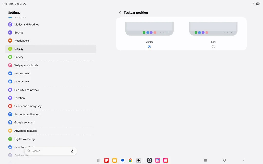 One UI 9 allows you to change the taskbar position on tablets 2