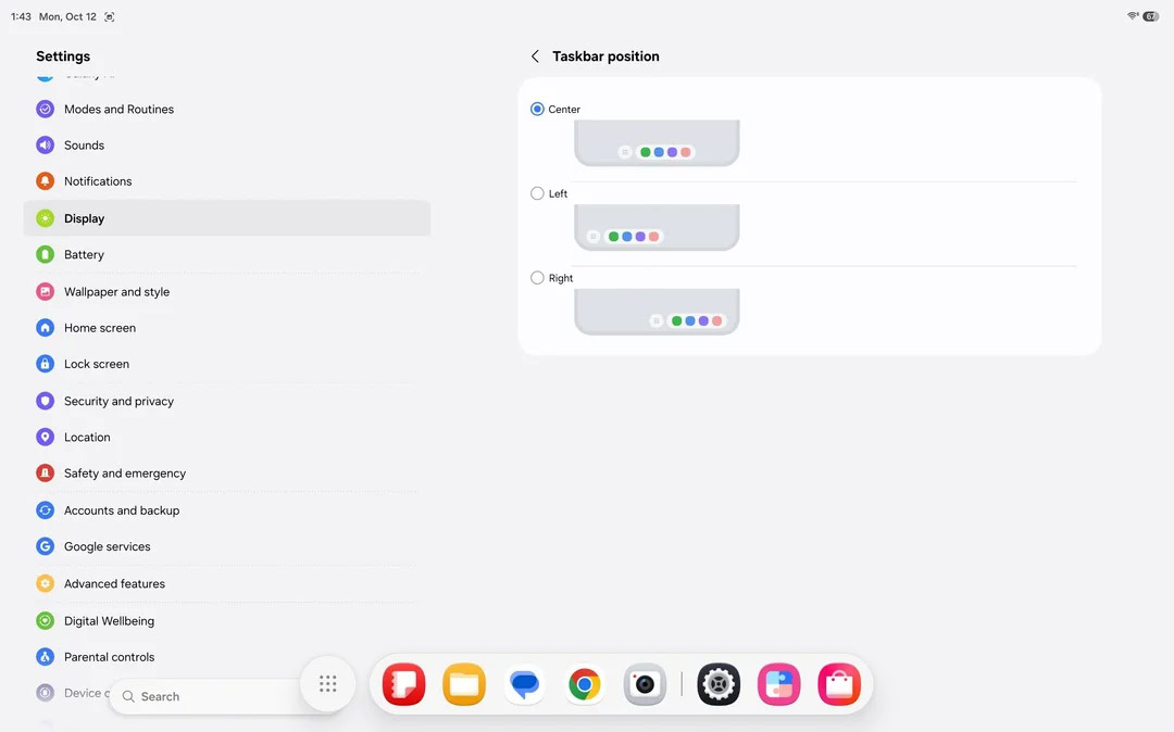 One UI 9 allows you to change the taskbar position on tablets 5
