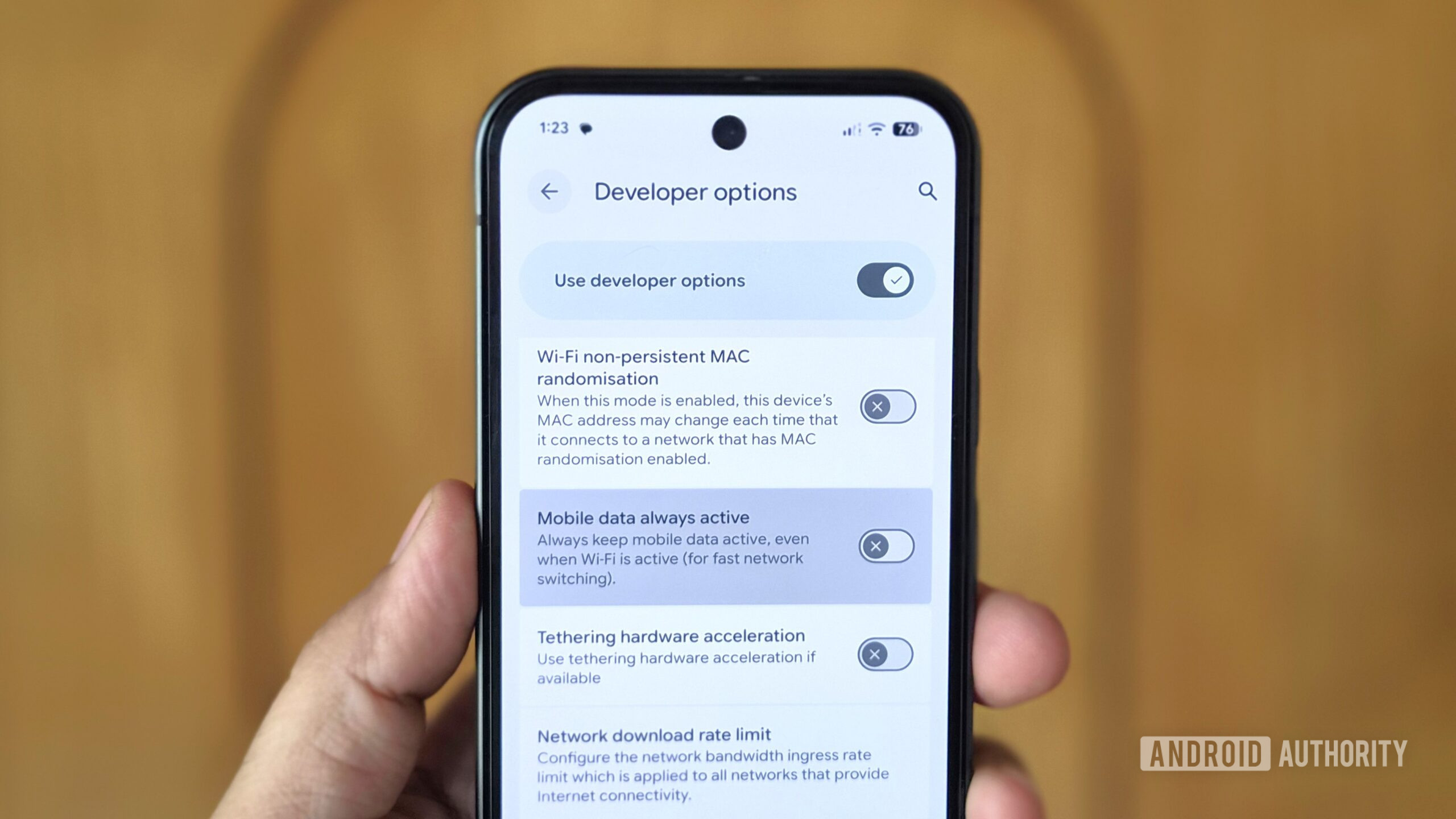 Pixel phone showing mobile data always active feature Pixel phone showing mobile data always active feature
