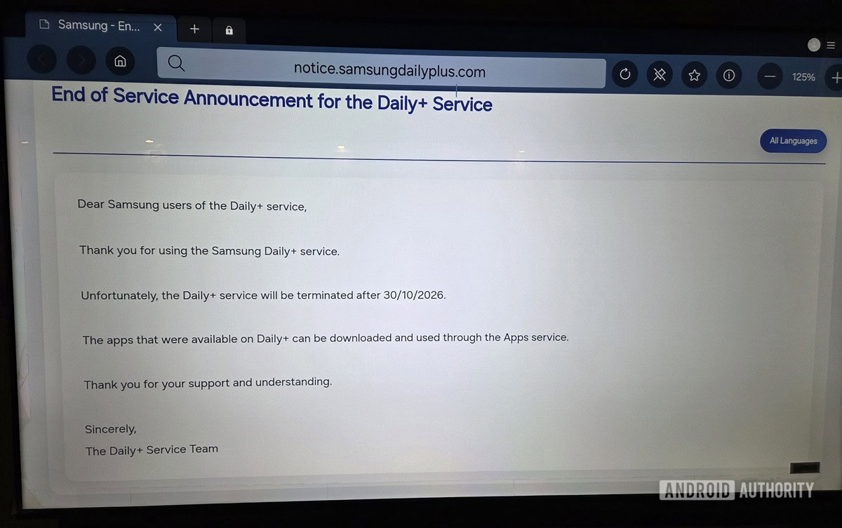 Samsung Daily Plus hub shutting down notice Samsung Daily Plus hub shutting down notice