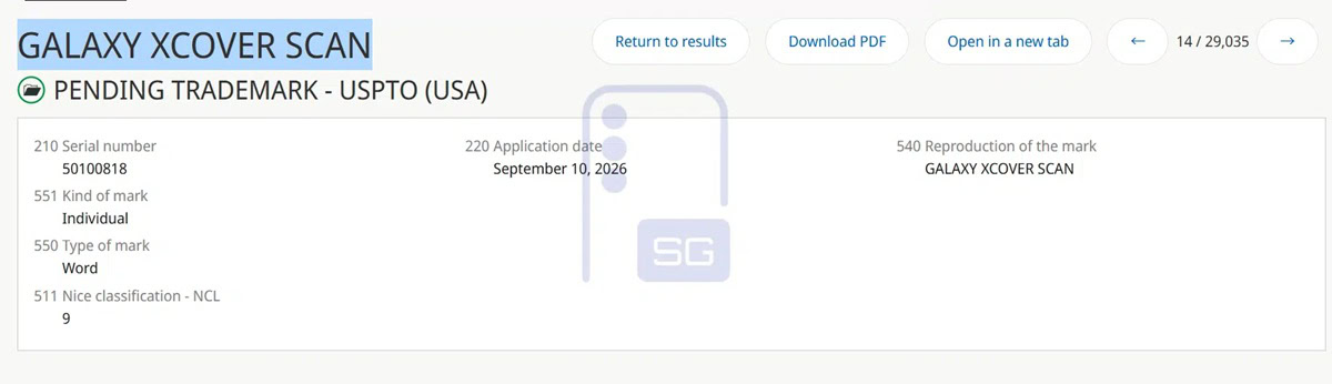 Samsung Galaxy XCover Scan Trademark