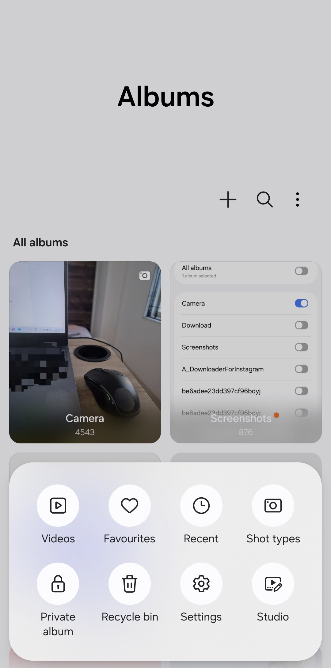 Samsung Gallery app menu on Galaxy phone