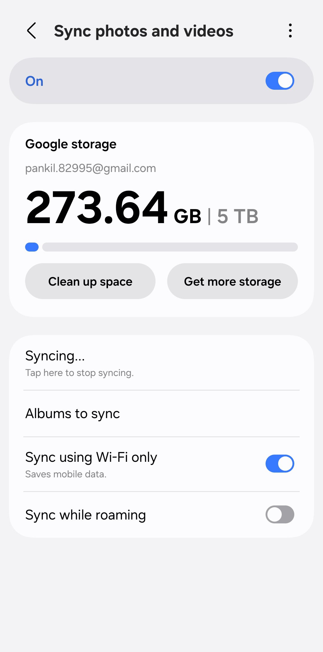 Samsung Gallery cloud sync settings app on Galaxy phone