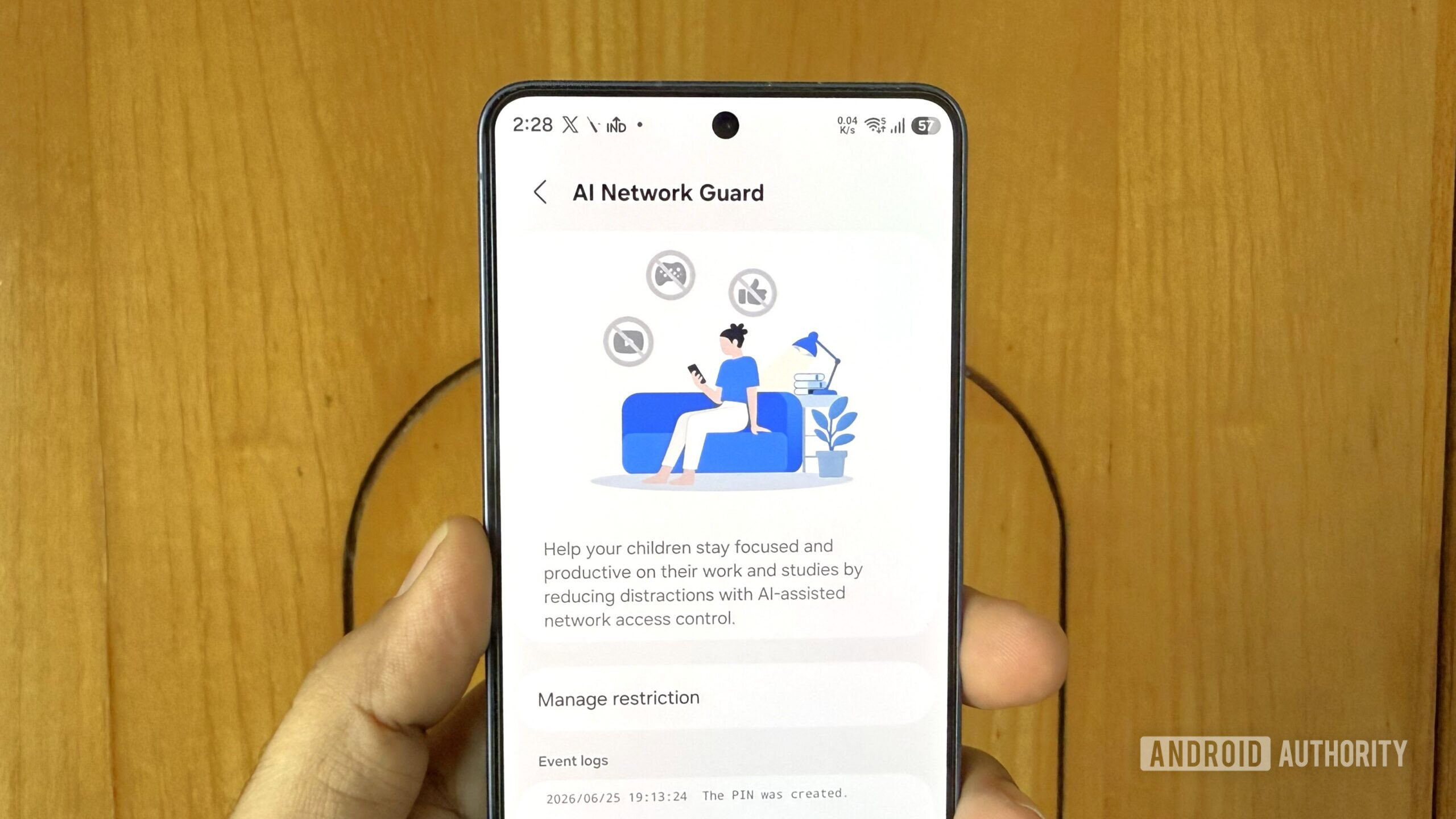 Samsung phone showing AI network guard menu