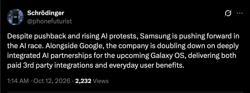 Phonefuturist on X about Galaxy OS