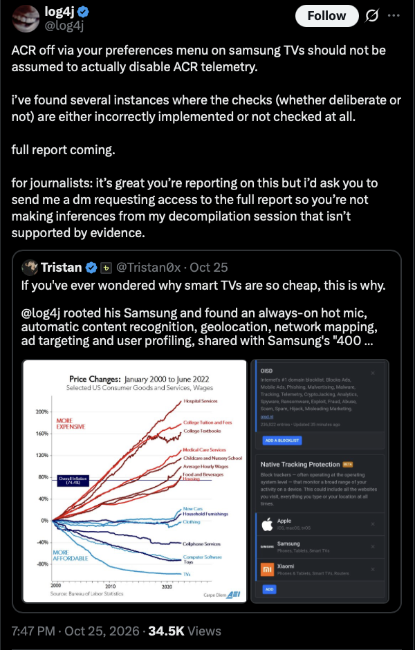 Disable ACR telemetry on Samsung smart TVs