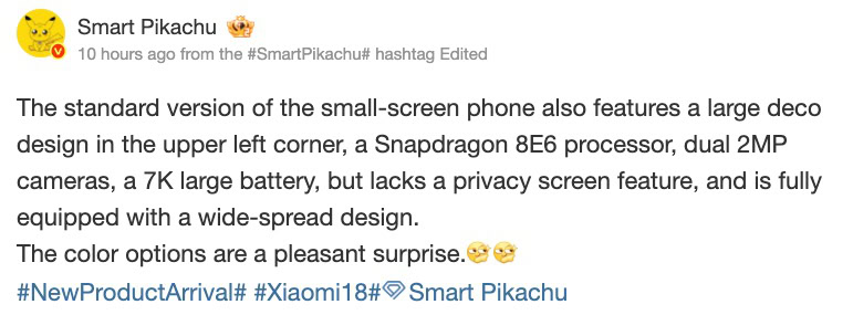 Smart Pikachu on the Xiaomi 18