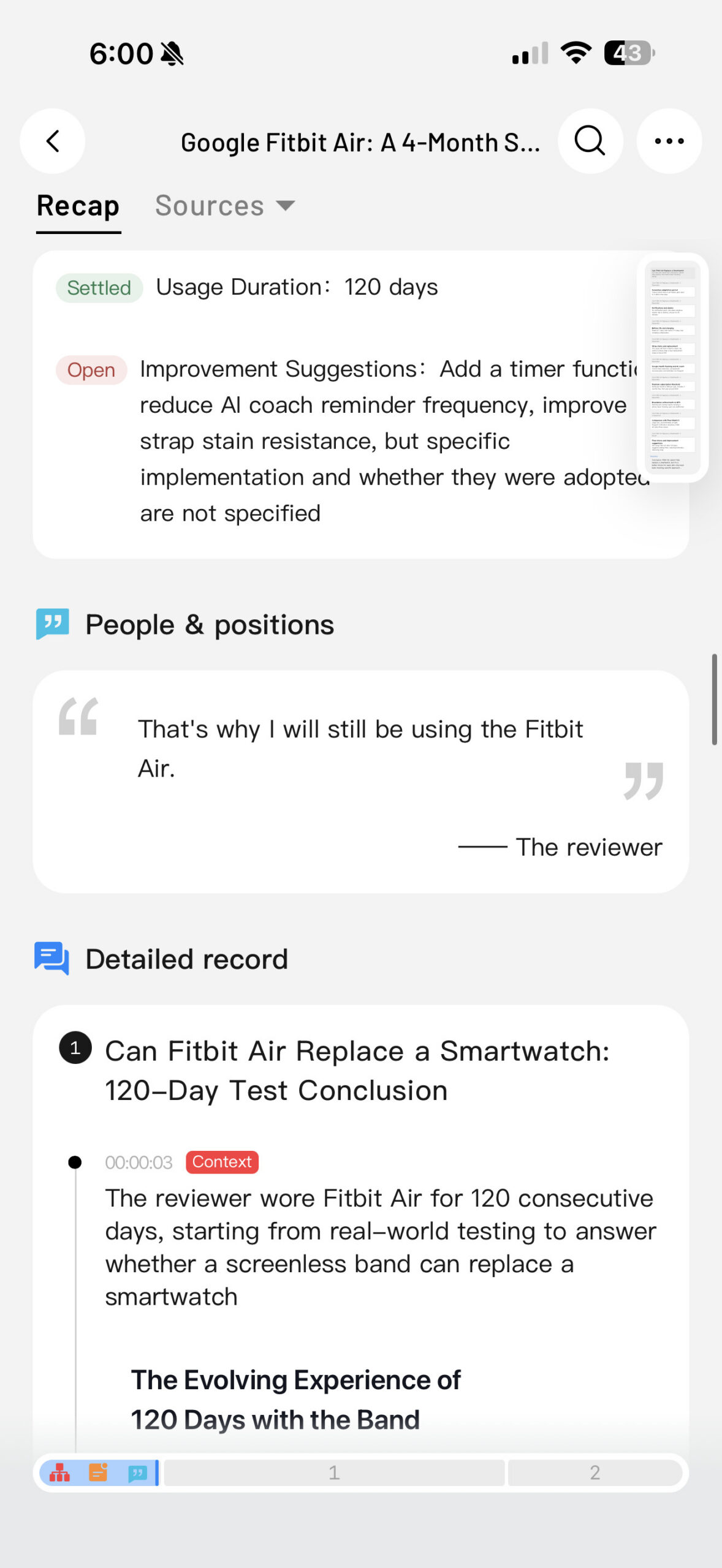 Soulog Sense screenshots for summary Fitbit Air 6