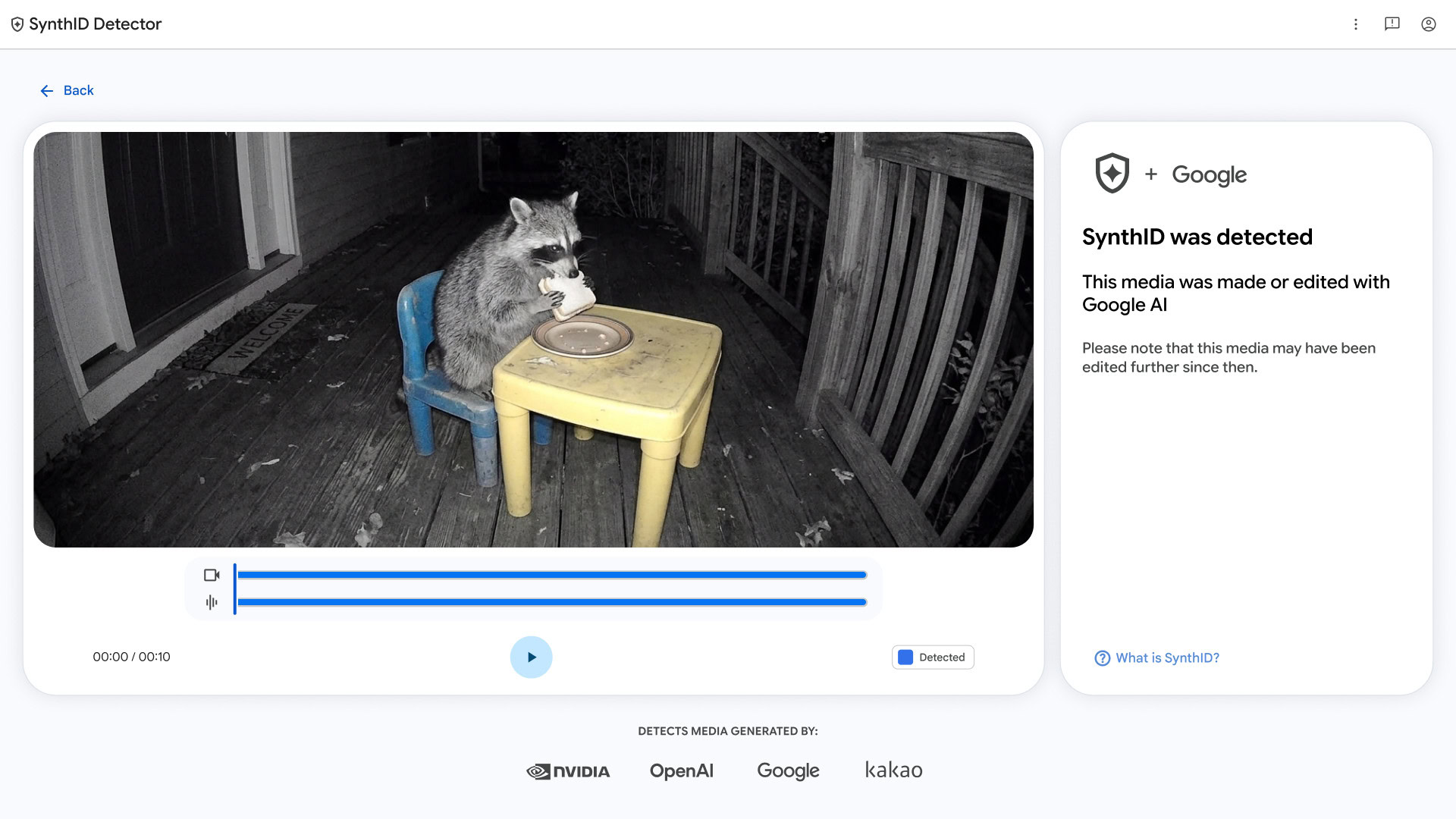 SynthID Detector video of raccoon official SynthID Detector video of raccoon official