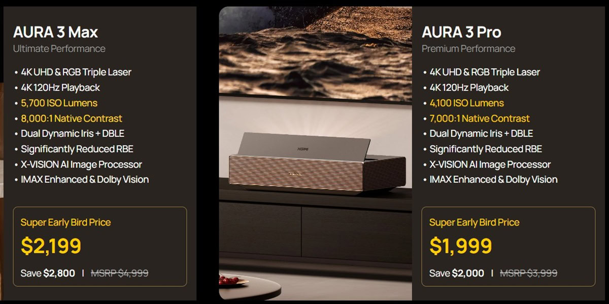 XGIMI Aura 3 MAX and Aura 3 Pro projectors US price