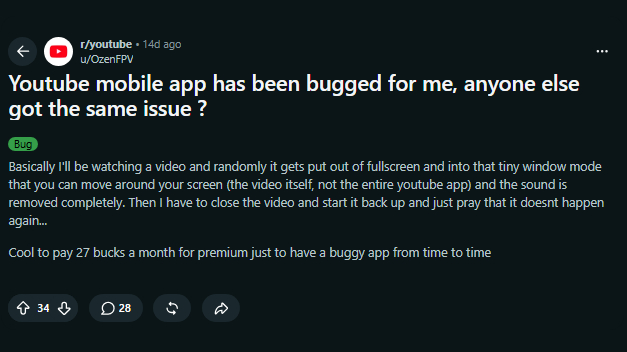 Youtube mobile app playback bug reddit