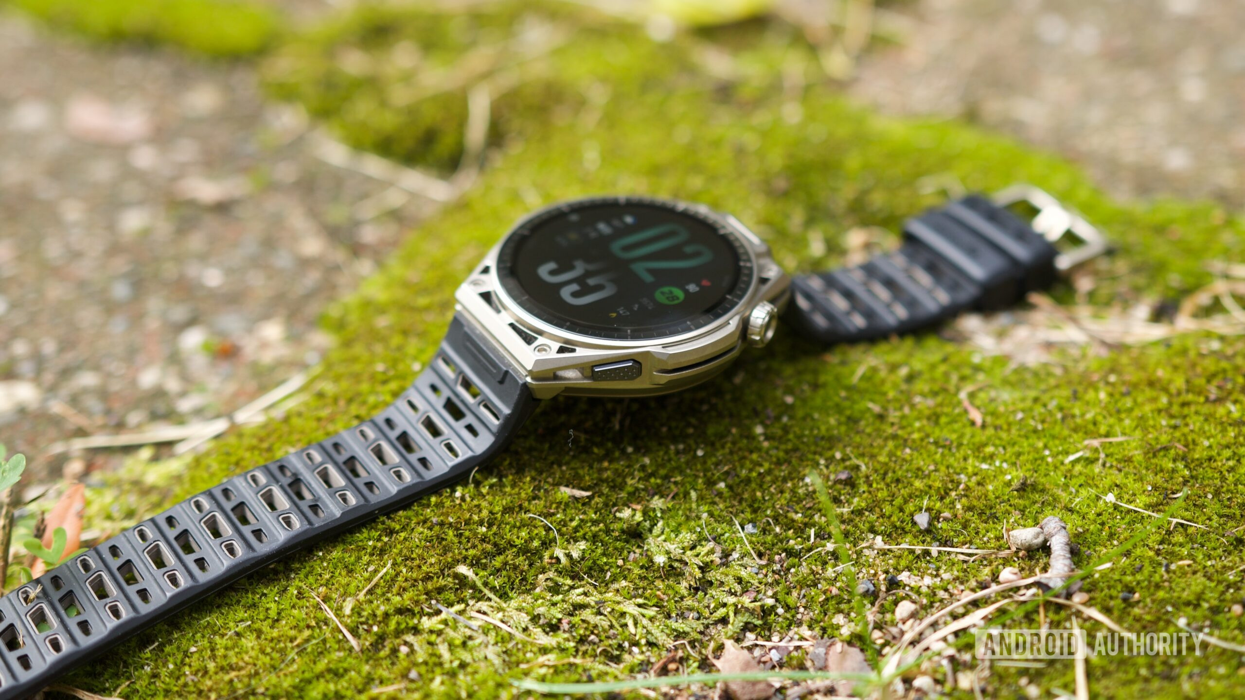 Amazfit Balance Ultra sitting outside.