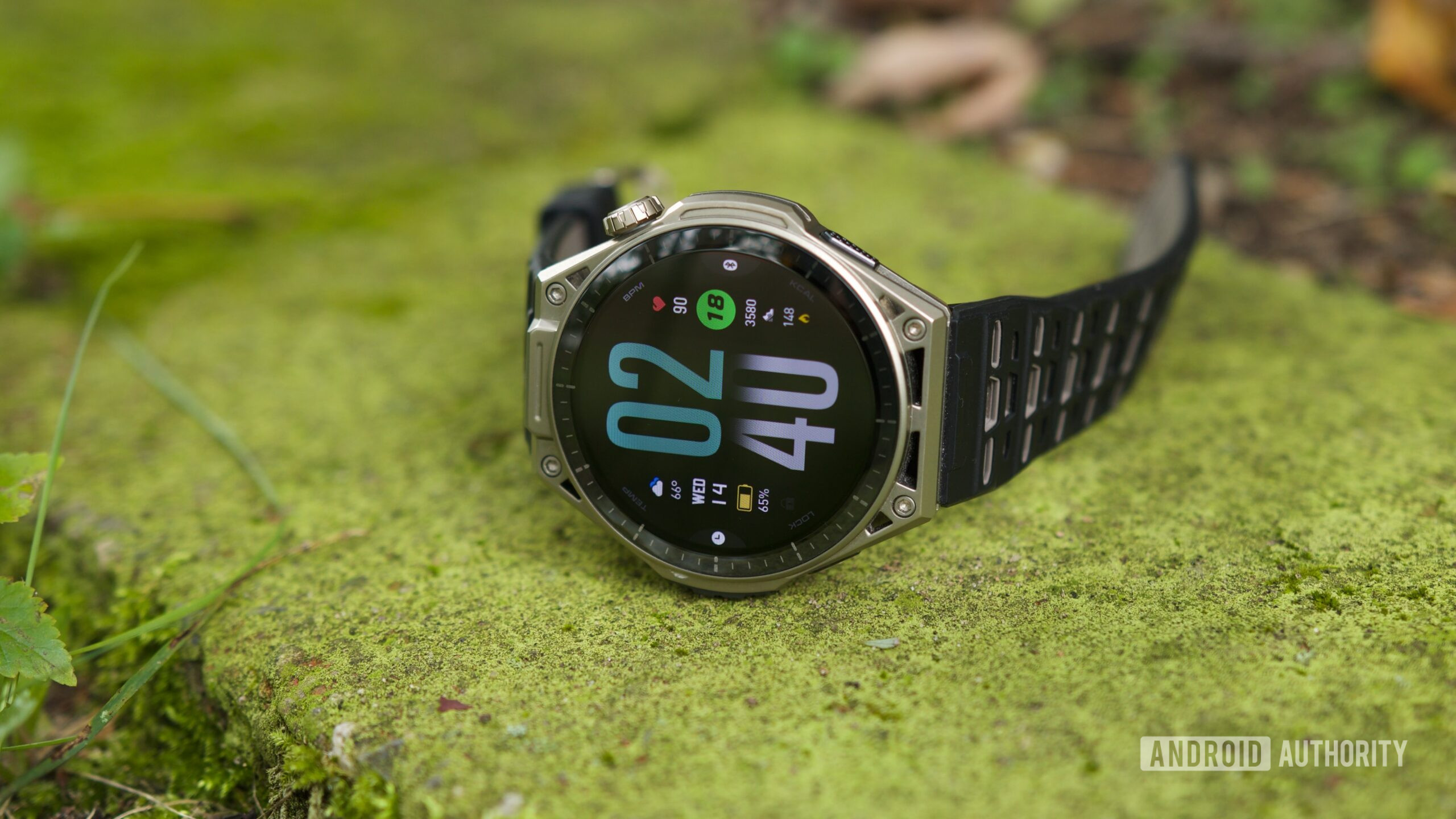 Amazfit Balance Ultra sitting outside.