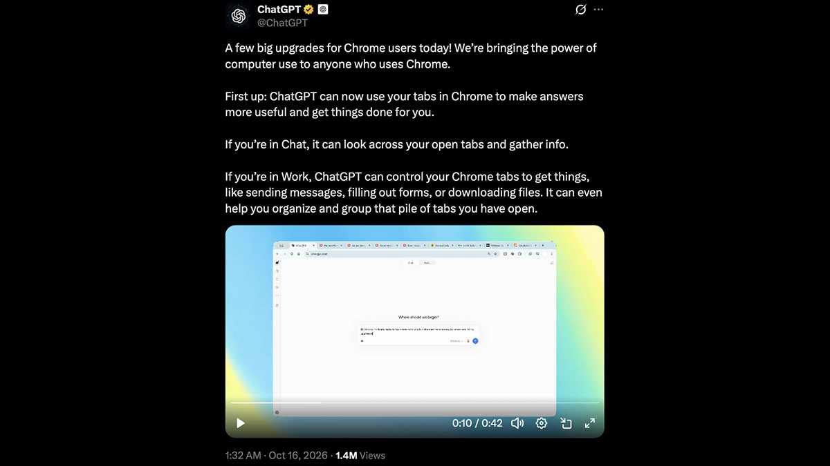 chatgpt google chrome integration announcement x post chatgpt google chrome integration announcement x post