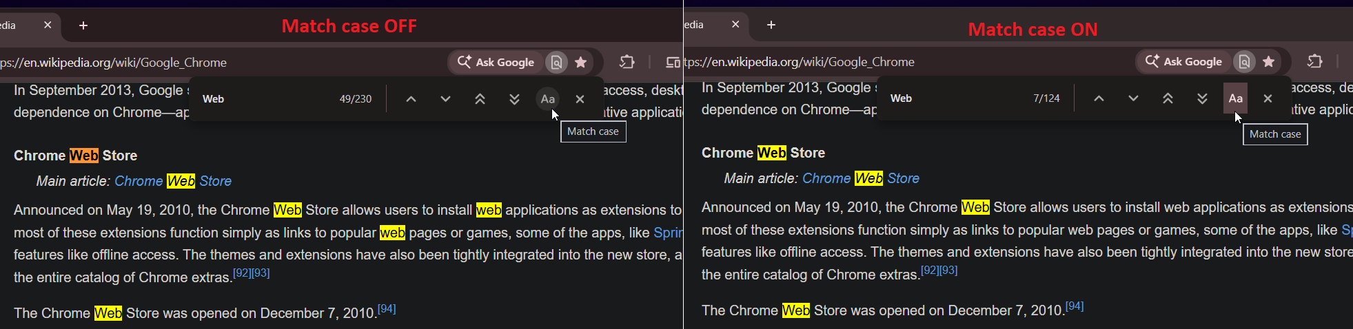 chrome find in page match case chrome find in page match case