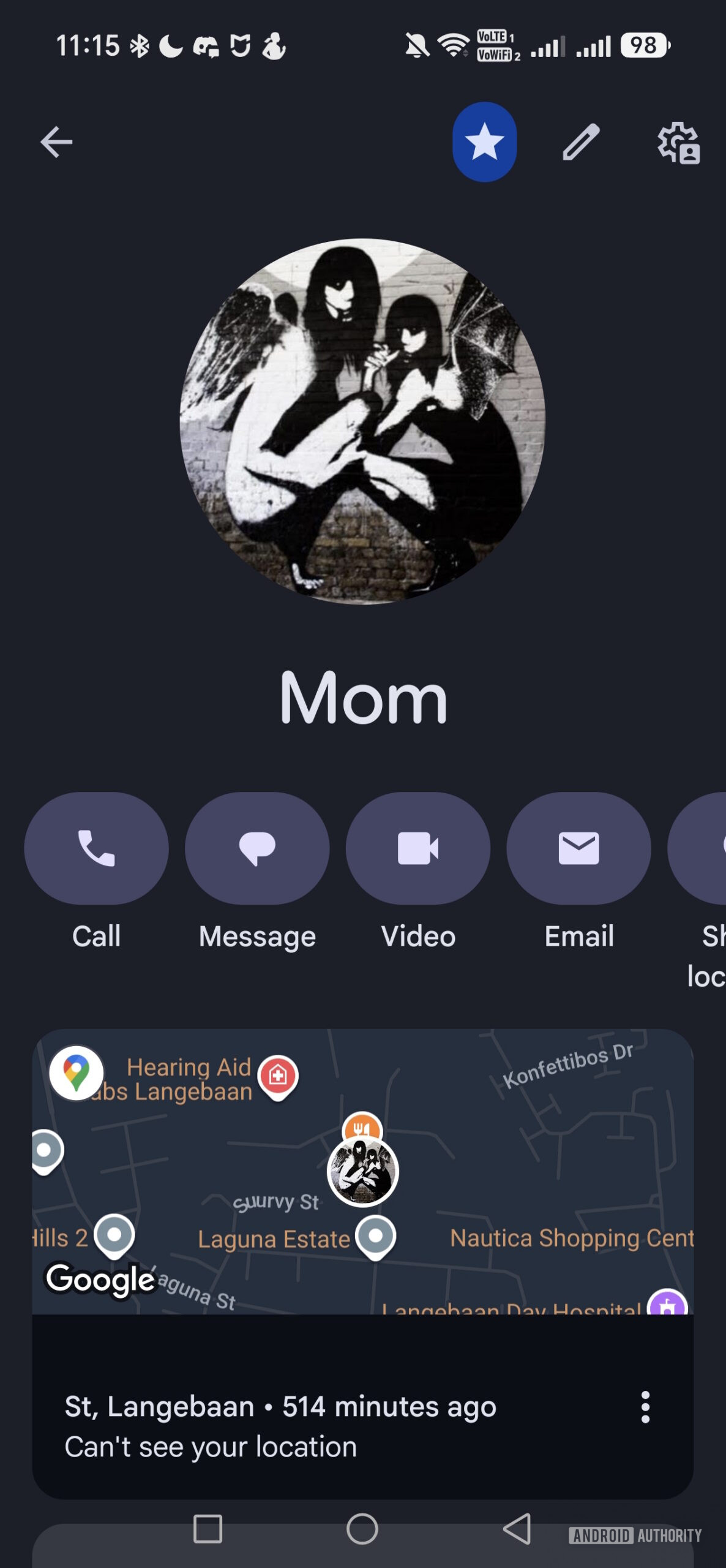contact page with map in google contacts
