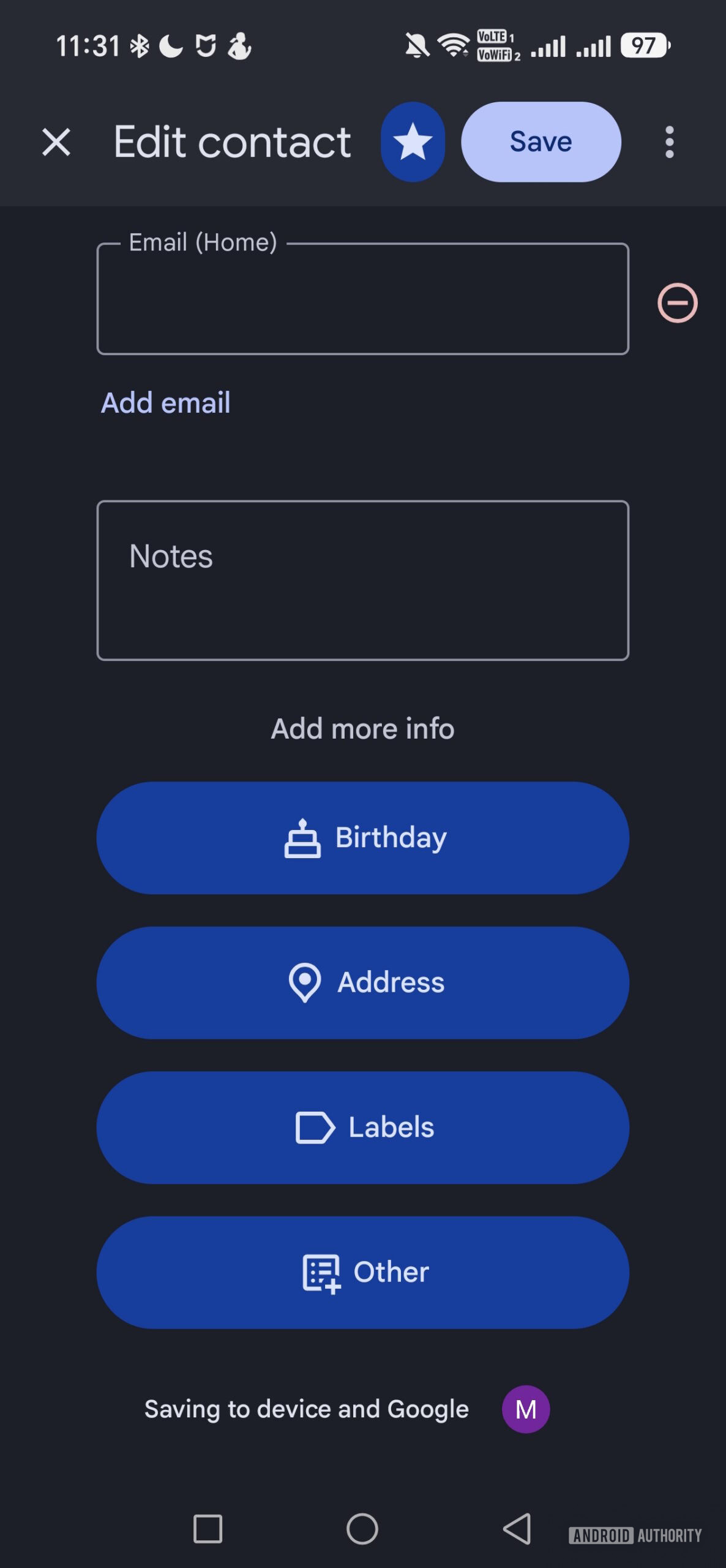 edit contact page with address option